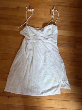 Princess Polly White Mini Sundress with Yellow Daisy Embroidery